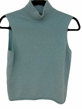 Saks Fifth Avenue Sleeveless Mock Neck Tank - Seafoam 100% Cashmere
